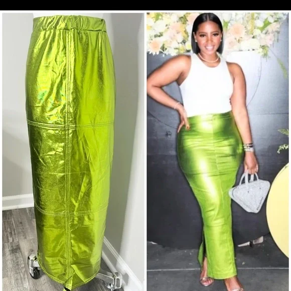 SHEIN Metallic Green Maxi Skirt- PRELOVED - LARGE - Picture 3 of 7